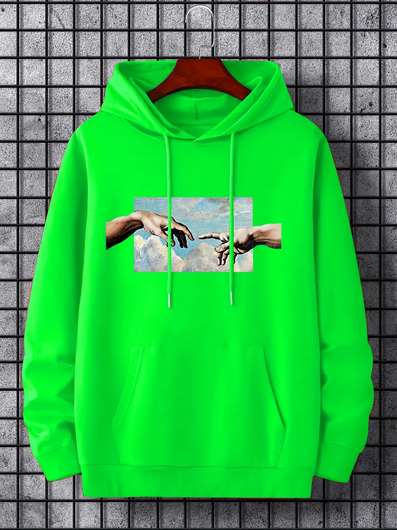 Hoodies For Men, The Creation Of Adam Print Hoodie, Men's Casual Long Sleeve Pullover Hooded Sweatshirt With Kangaroo Pocket For Spring Fall, As 