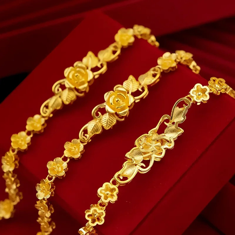 9999 genuine gold 24K gold flower bracelet for women 240929