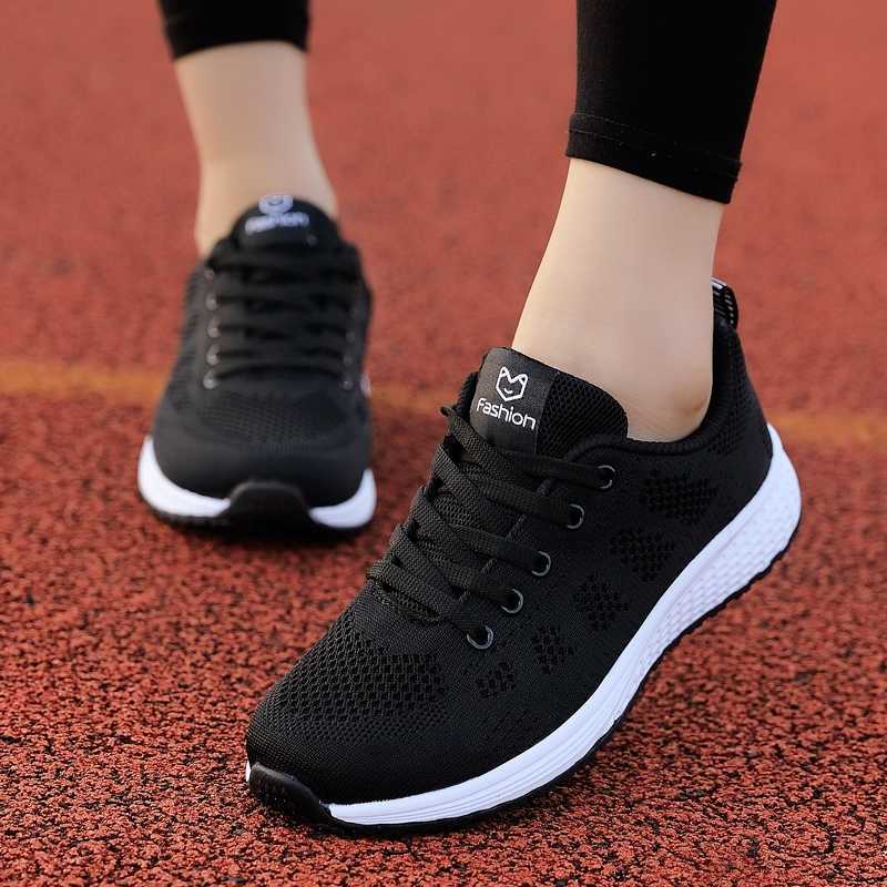 Womens casual sports shoes breathable walking lace flat shoes womens sports running outdoor breathable Tenis Feminino Y241007
