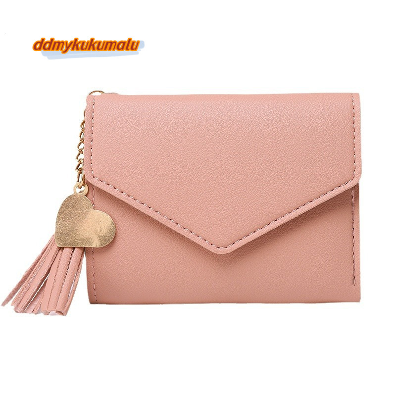 Women's 2024 New Short Style Tassel Pendant with Litchi Pattern Money Clip Card Bag, Cute Zero Wallet in Hand #3 ddmykukumalu