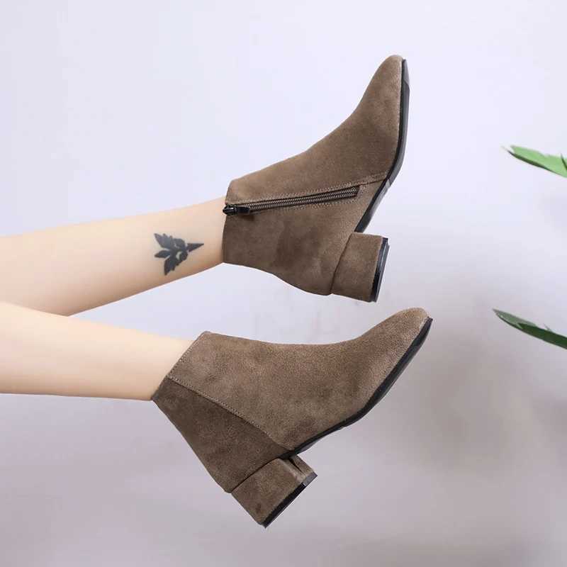 Womens Winter Boots 2024 New Suede Dress Women Warm Boots Fi Mid-Heel Wool Warm Womens Ankle BootsXJ250217