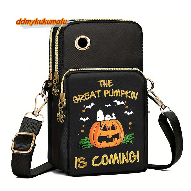 Halloween pumpkin patterned small crossbody for men and women, loose change phone bag, compact outdoor hanging neck shoulder bag #10 ddmykukumalu