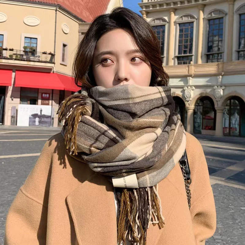 Autumn and winter scarves fashionable Korean plain thick scarves warm shawls for male and female students 241007