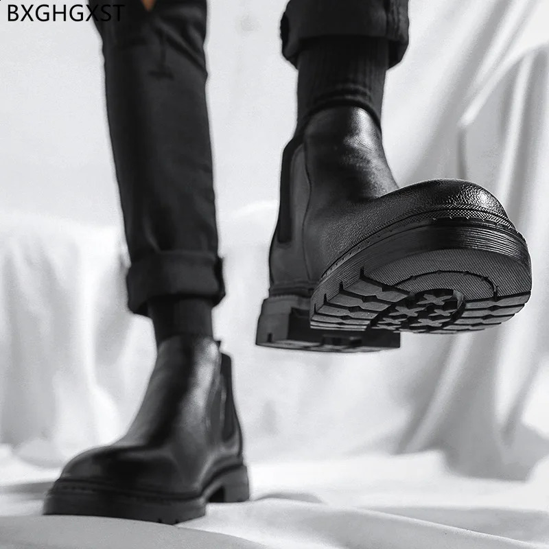 Black Ankle Boots for New Men Male Platform Shoes Leather Man 2024 atos 240924