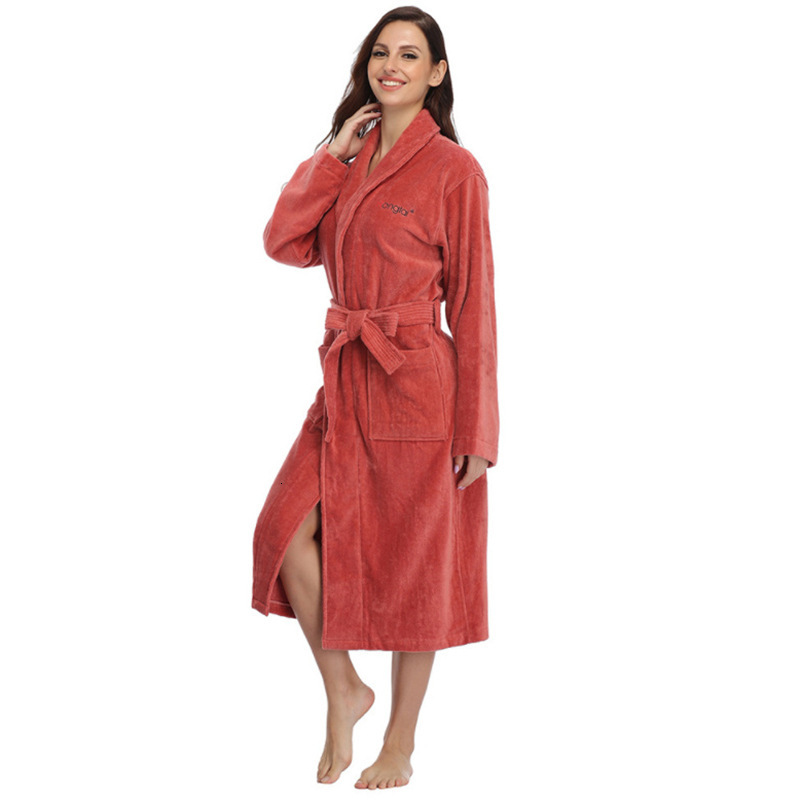 Designer Pure Cotton Hooded Nightgown Home Wear Hotel Autumn And Winter Pajamas Extended Cut Velvet Couple Bathrobe