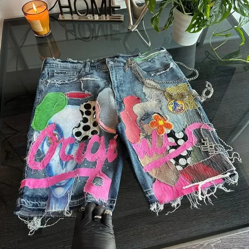 American Retro Goth Skull Denim Shorts Y2K Men and Women Streetwear Hip Hop Loose Harajuku Punk Fashion Street Casual Shorts 241007