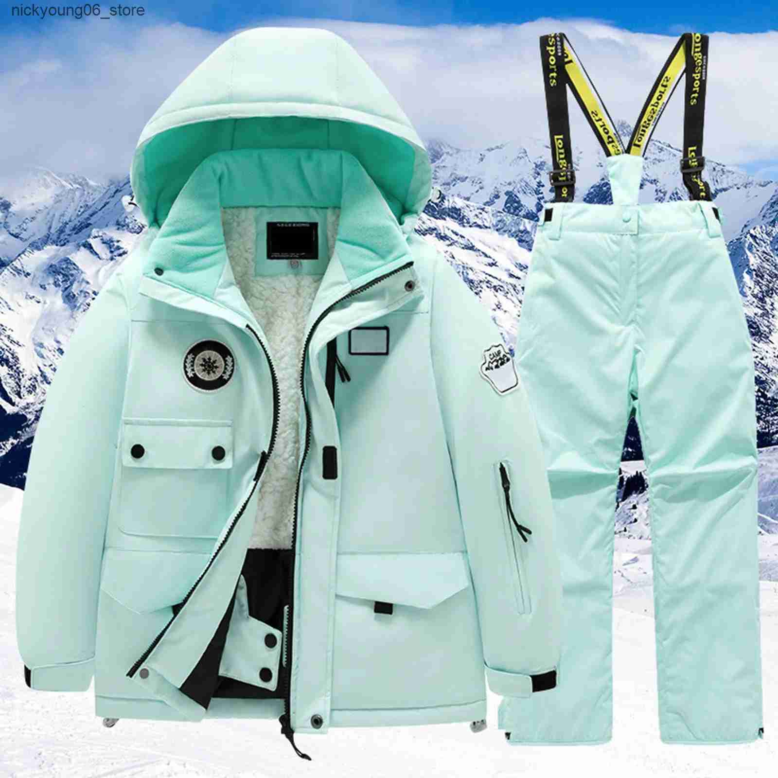 Sets/Suits Childrens Ski Suit Boy Girl Winter Plush Thick Cotton Down Clothes Parkas+Pants Set Snowboard Jacket Trousers Kids Snow Suits L240910