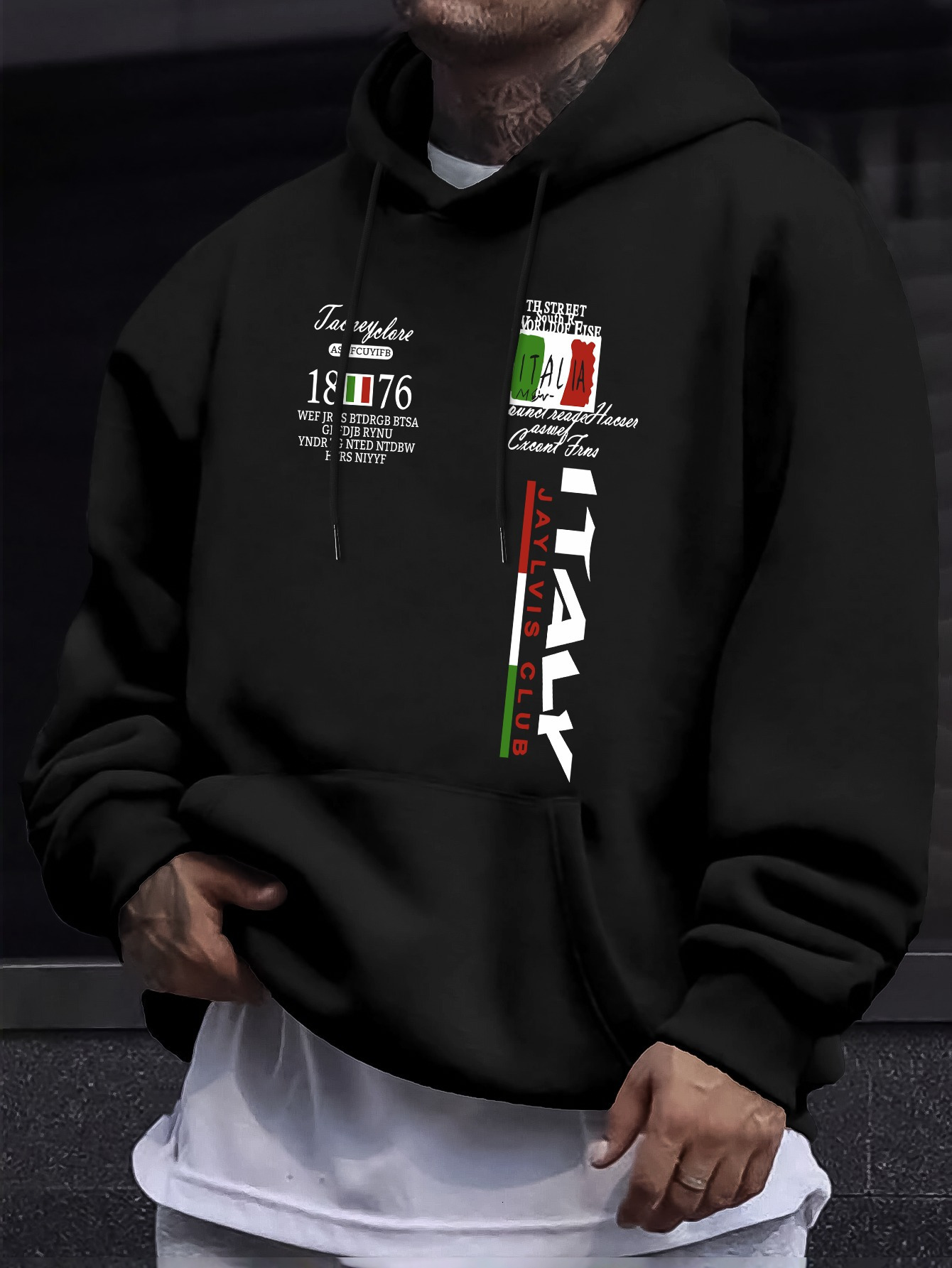 Men's Italy Theme Hoodie - Unique, Stylish, Casual, and Fashionable Long-sleeved Round Neck Sweatshirt with Kangaroo Pocket for Fall and Winter