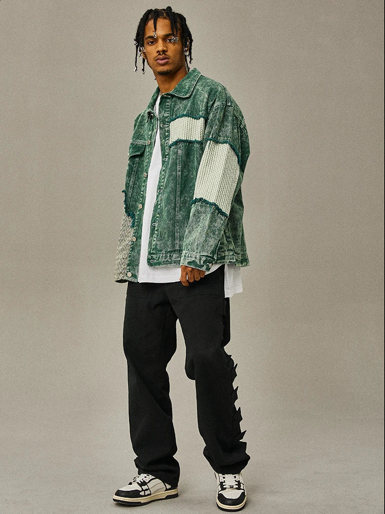 Vintage Denim Jackets Men Patchwork Frayed Irregular High Street Harajuku European Style Retro Fashion Fitness Hip Hop Daily 241007 - view 5