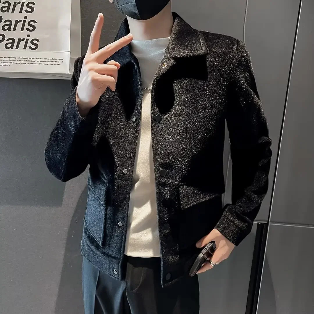 Simple American Style Casual Winter single breasted elegant wool mens loose jacket 241007