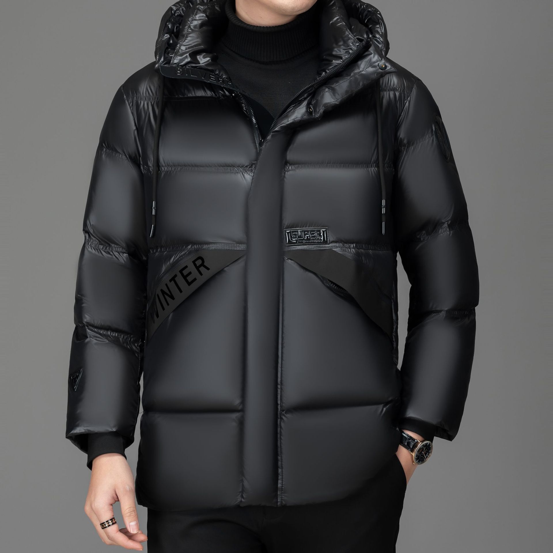 down coat new men's down jacket black diamond 90 white duck velvet real velvet filling capacity hooded thickened warm fashion simple men's w