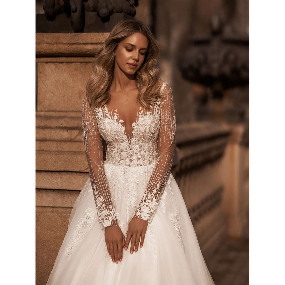 Tulle Ful O Collar A E Wedding Dress Lace Applique Beaded Bridal Gowns Custom Made Princess Bride Dresses pplique es