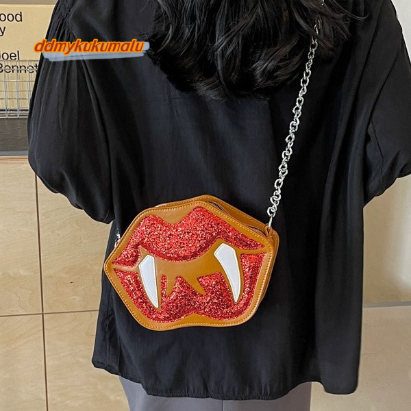Funny big lip shaped crossbody for women in summer 2024, fashionable and personalized sequin chain shoulder bag trend #23 ddmykukumalu