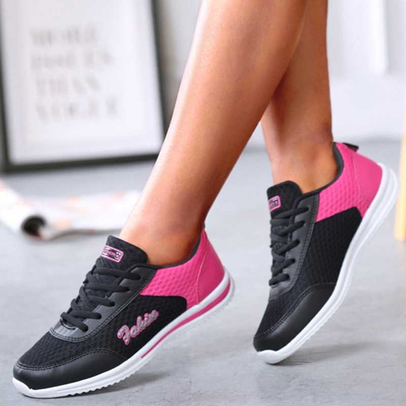 Breathable 2024 New Womens Sports Shoes Fashion Solid Color Soft Womens Sports Shoes Mesh Fabric Lace Upper Womens Shoes Y241007
