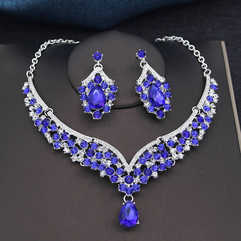 Fashion Womens Rhinestone Crystal Water Drop Necklace Earring Wedding Bridal Jewelry Set 241007 Z260313