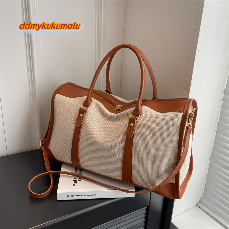 Women's handbag, canvas luggage, sports and fitness short distance large capacity contrasting color travel bag #37 ddmykukumalu