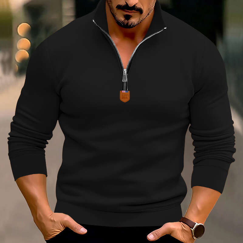shanshi men hoodies designers Autumn and winter men's casual plush solid color long sleeved half zip standing neck sweater top for men