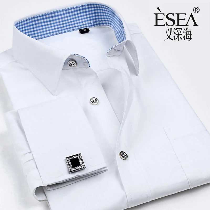 Mens French cufflinks shirt new mens long sleeved brand tailcoat shirt regular suitable for mens party tops French cufflinks dress X2410071
