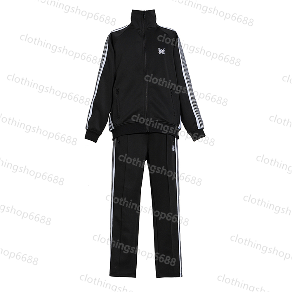 Men's tracksuits Needles track zip jacket Classic Side Stripes Zipper Butterfly Embroidery Cotton Loose Loose Sportswear Versatile Men And Women Casual Size S-XL