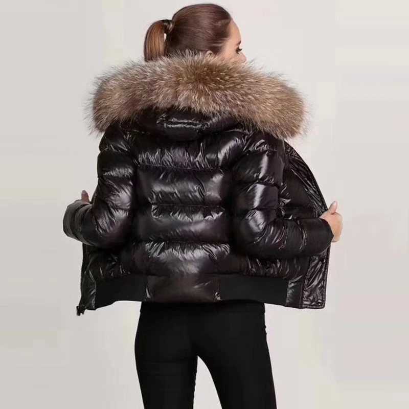 Real Fur 2024 New Winter Jacket Women Parka Hooded Waterproof Down Parka Female Jacket Glossy Short Coat Woman Slim Warm OutwearX241007