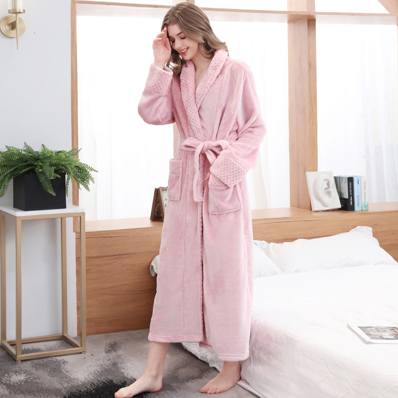 Designer's same style nightgown autumn and winter thick loose yukata flannel couple bathrobe women long pajamas men
