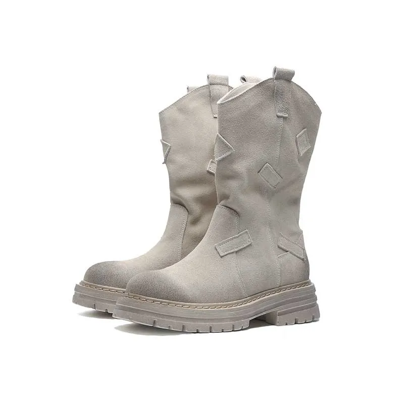 Vintage Style Designer Womens Outdoor Mid-Calf Boot For Summer - Lightweight Short Martin Booties Brown Grey Short Boots