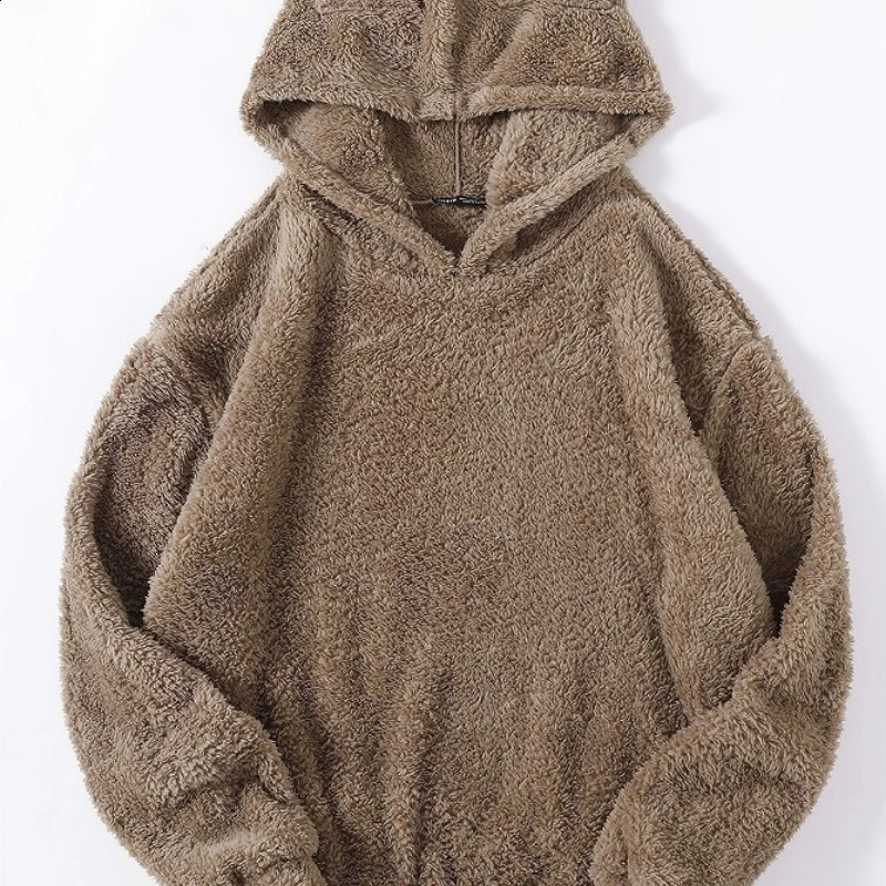Autumn Winter Fashion Solid Long Hoodies Sleeve Lamb Wool Sweatshirts Womens Clothing Casual Pockets Korean Loose Chic Tops 241007