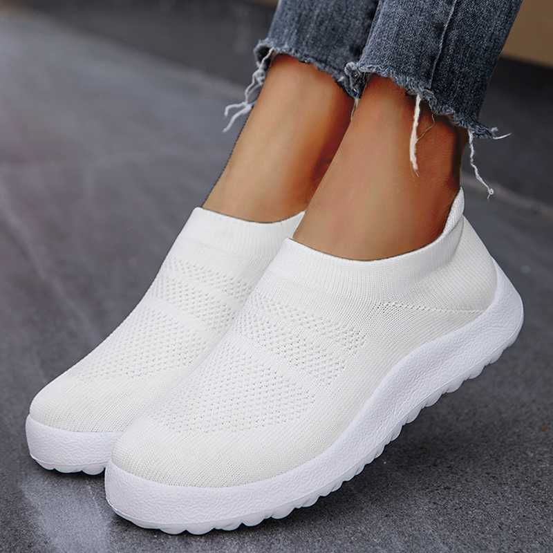 Fashionable womens casual shoes sliding womens socks shoes solid color sports shoes womens outdoor flat shoes womens shoes Y241007