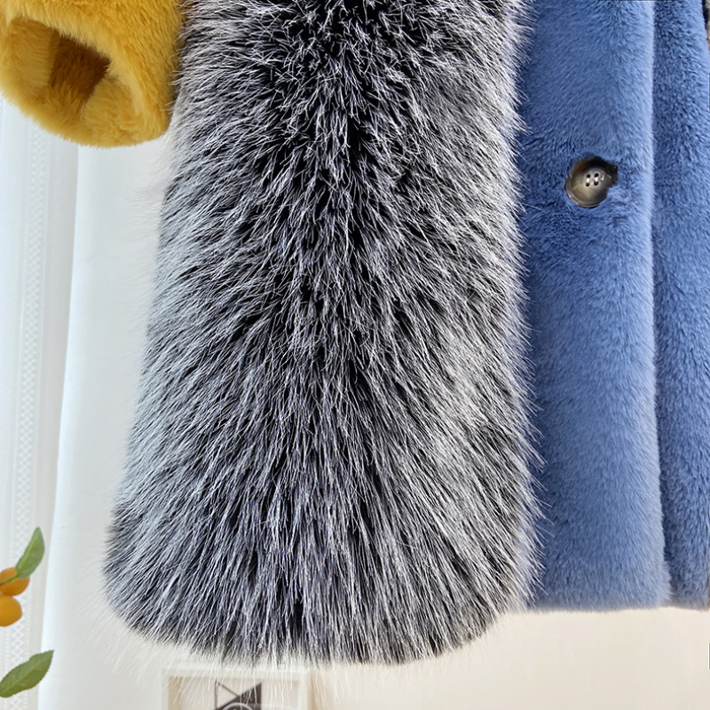 Spliced Faux Fur Women Winter Lapel Fluffy Jacket Teddy Female Long Sleeves Plush Coat Korean Fashion Overcoats 2023