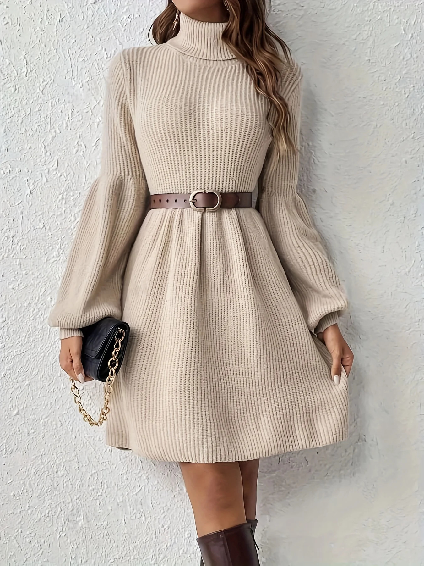 Autumn and winter casual simple collar dress without belt 241007