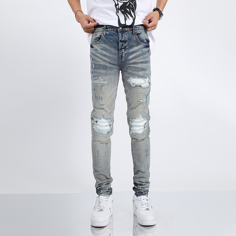 designer european jean hombre mens trousers biker embroidery ripped for trend cotton fashion jeans men cargo pants black hip Free shi