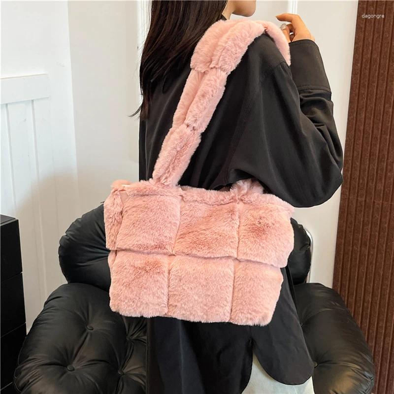 2025 NEW Drawstring Women Plush Shoulder Bag Fashion Tote Large Capacity Fuzzy Top Handle Solid Color Slouchy Hobo Soft Shopper zhanyishengli
