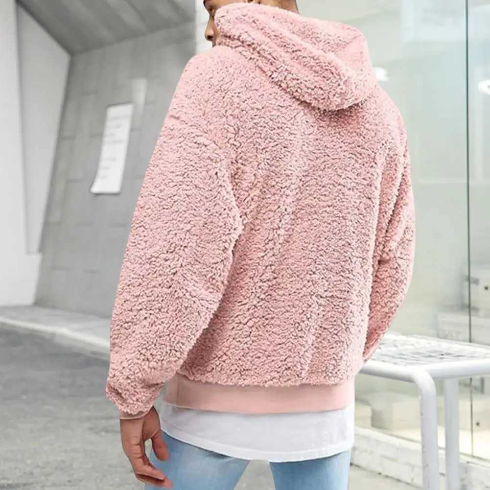 Warm and fashionable solid color plush autumn hoodie casual mens hoodie CL241007