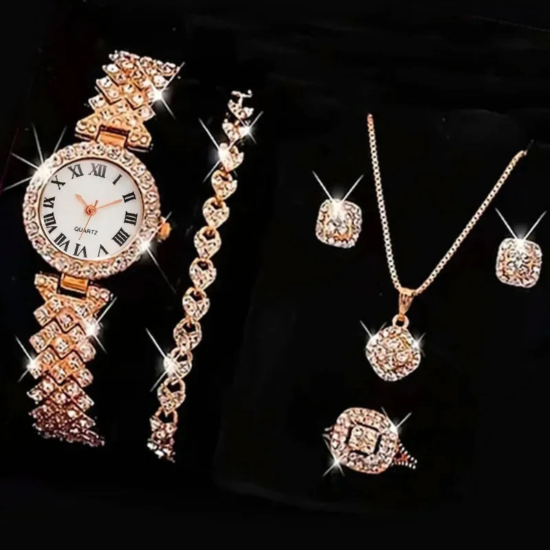 6-piece womens watch Roman dial casual womens quartz watch bracelet set womens Montre Femme Reloj 240924