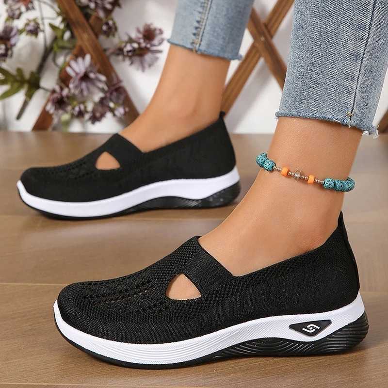 Purple breathable knitted womens sports shoes 2024 hollow thick soled walking shoes womens casual sports shoes Y241007