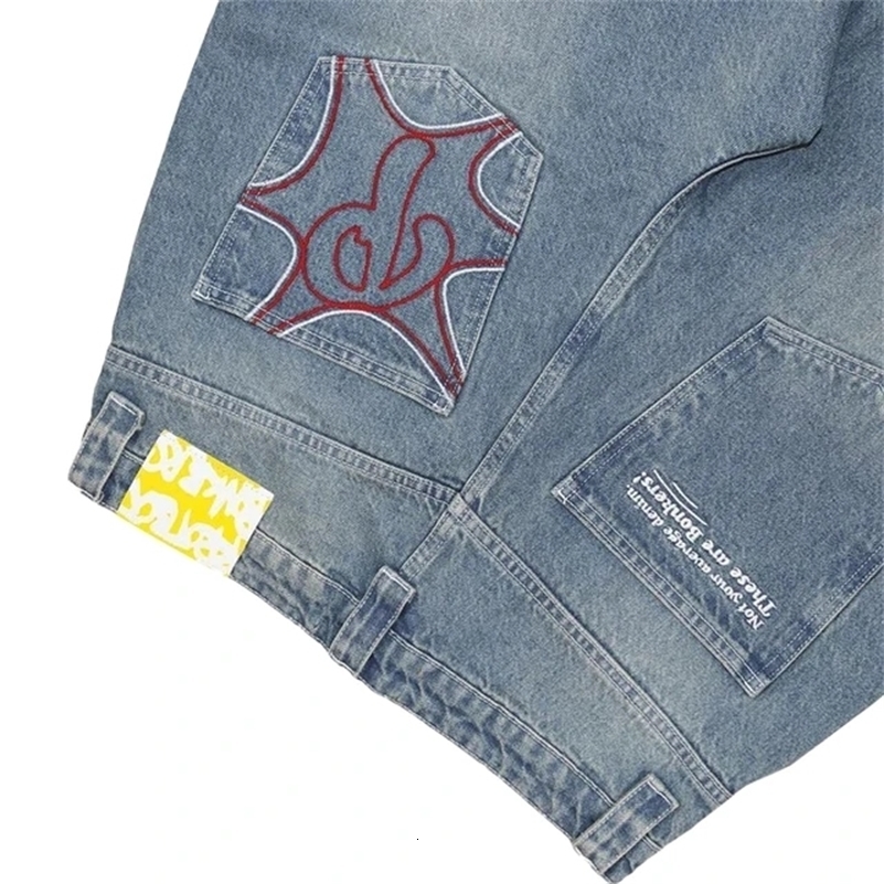 Street Y2k Black Jeans Retro Embroidery Straight Baggy Jeans Harajuku Hip Hop Fashion Gothic Ripped Large High Waist Denim Pants 241007