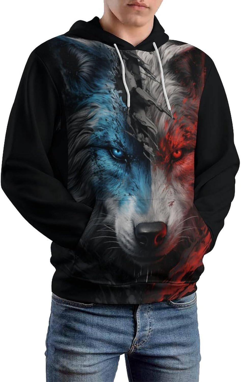 Hoodie for Mens Womens Wolf Hand Painted Watercolor Splash Art Hoodie Vintage Funny Autumn Winter Sweatshirt Graphic Hoodies sweatshirt Pullover