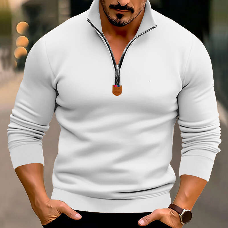 shanshi men hoodies designers Autumn and winter men's casual plush solid color long sleeved half zip standing neck sweater top for men
