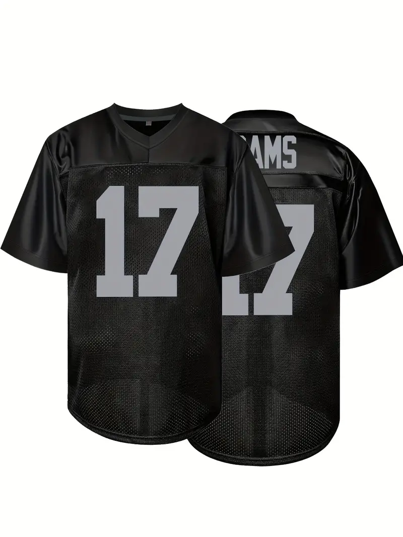 #17 Davante Adams Comfy V-Neck Football Jersey Black Mesh Embroidery for Training and Competition Breathable Moisture-Wicking American Football Shirt