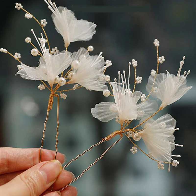 Wedding U Shape Hairpins Hair Clips Bridal Headpiece Mesh Flower Pearl Women Wedding Hair Accessories Bridal Headdress JewelryX24