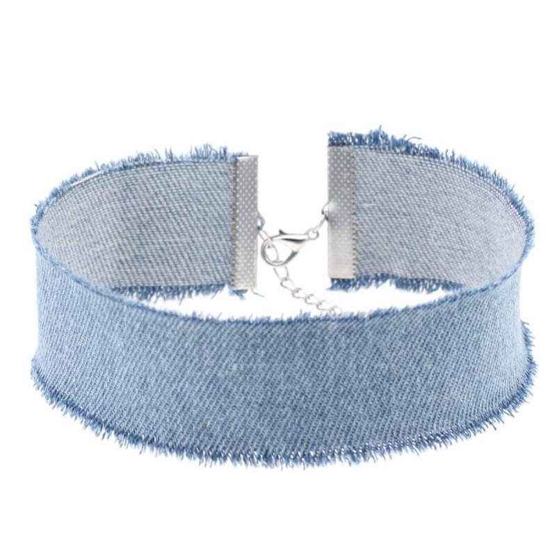 Width Gothic Denim Chokers Necklace Collar Sexy Women Necklet Denim Jean Short Necklace Accessories Wide Frayed Denim Jeans Choker Necklace Jewelry fo