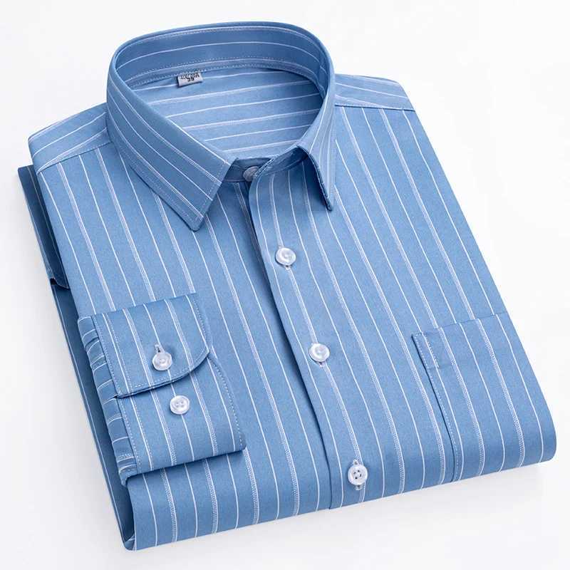 New mens elastic wrinkle resistant striped shirt mens long sleeved formal checkered shirt mens slim fit social business shirt S-5XL X2410071