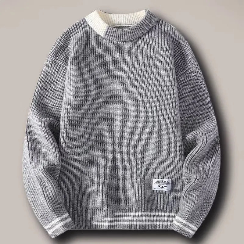 Men Autumn Oversized Japan Harajuku Sweater Vintage Knitted Mens Rock Hip Hop Plush Warm Round Neck Cloting 240930