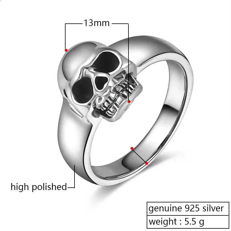 ZABRA Real 925 sterling silver punk skull ring mens retro ring mens couple fashion cool jewelry Anillos De Plata 925 240921