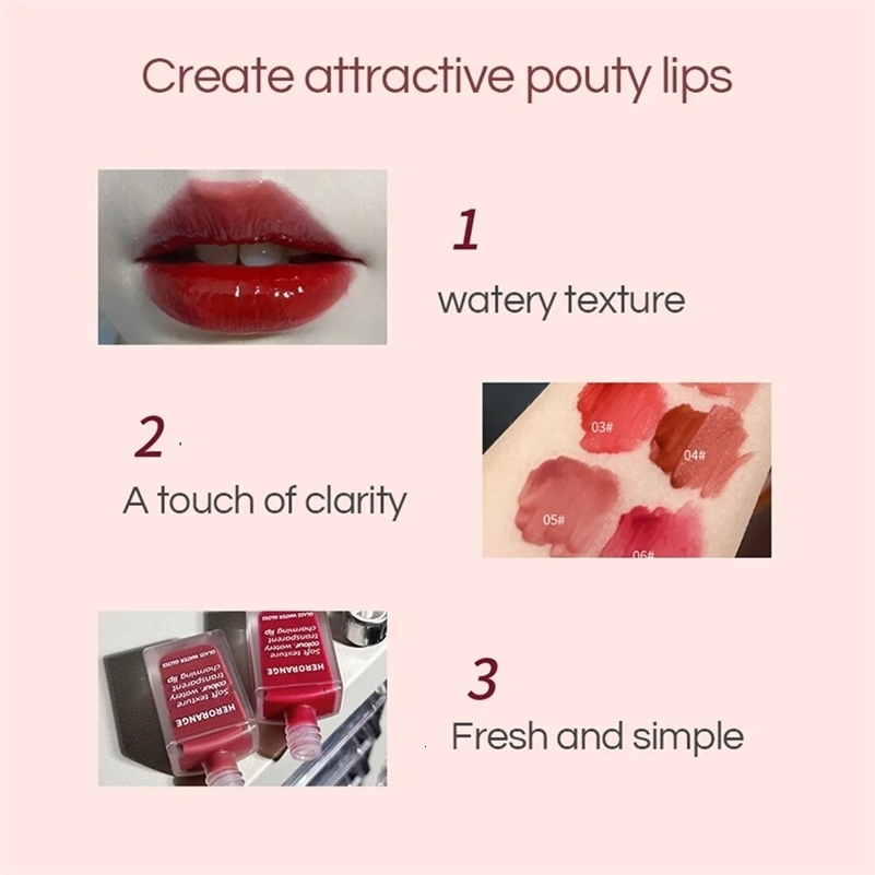 Lightly Glass Water Gloss Herorange Lip Glaze Mirror Moisturizing Plump Lips Not Easy To Stick The Cup LongLasting Makeup y240911
