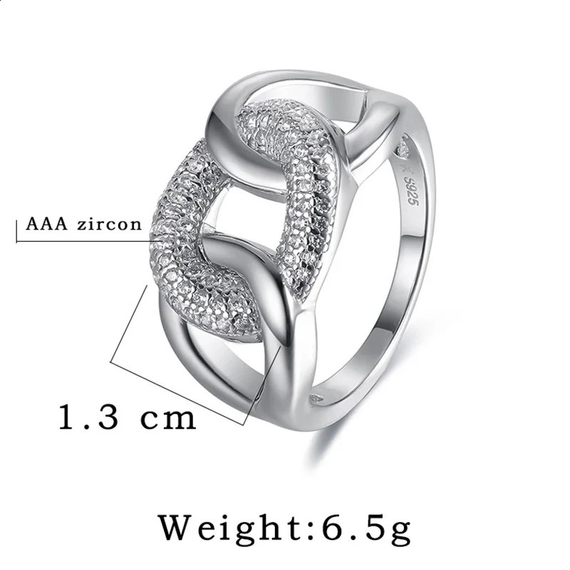 Womens exquisite jewelry 925 sterling silver ring punk thread zircon jewelry wide fashion wedding night party ring 240921