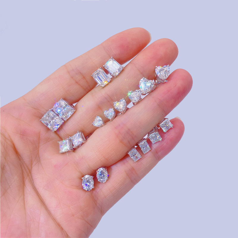 Wholesale hip hop 4 prong round sterg sier moissanite stud earrings
