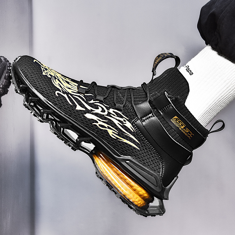 Large Size Thick Soled Height Increasing Sports Men's High Cut Fly Woven Mesh Cloth Zhongbang Blade Shoes Running Shoes