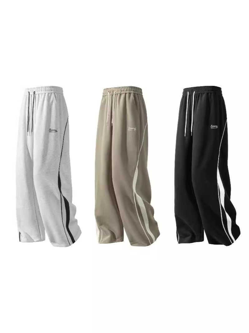 American heavy casual sweatpants men's fashion brand loose matching color patchwork Straight-leg sweatpants L260526