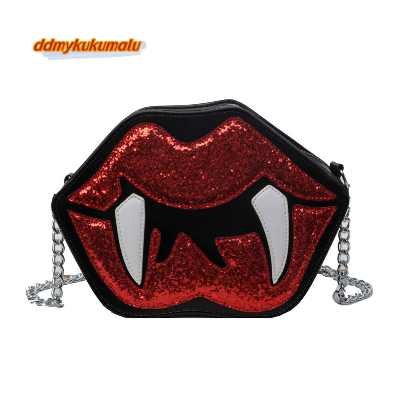 Funny big lip shaped crossbody for women in summer 2024, fashionable and personalized sequin chain shoulder bag trend #23 ddmykukumalu
